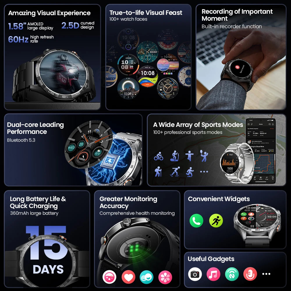 Solar 5 Voice Calling Smartwatch 1.58'' AMOLED Display 60Hz Smart Watch